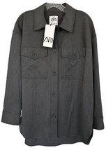 Zara Women&#39;s Button Down Shacket Jacket Relaxed Fit Lightweight Size M Gray - £23.39 GBP