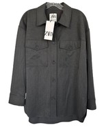 Zara Women&#39;s Button Down Shacket Jacket Relaxed Fit Lightweight Size M Gray - $40.72 CAD