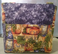 wine cheese grapes bottle plate vines alcohol tote purse project bag  - £29.68 GBP