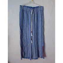Blue Rein Blue Striped Bohemian Crop Pants Elastic Waist Linen Blend Siz... - £13.23 GBP