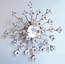 Mid-Century Vintage 1960s Silver Tone STAR Rhinestone Brooch Pin - $13.81