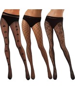 3 Pair Patterned Fishnet Stockings High Waist Sexy Fishnet Tights Black ... - £9.09 GBP