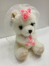 Vintage Russ Berrie BRIDE Bear White Pink Plush Teddy Wedding Love Plush 7 in - £6.80 GBP