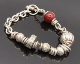 925 Sterling Silver - Vintage Beaded Link Carnelian Toggle Lock Bracelet- BT9999 - $148.14