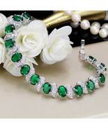 9.00 CT Oval Cut Simulated Emerald Bracelet Gold Plated925 Silver  - £168.17 GBP