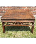 Vintage Solid Wood Hand Made 3&#39; Square Low Wooden Coffee Table Heavy Chu... - £661.94 GBP