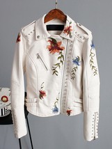 Ly Varey Lin  Print Embroidery  Soft Leather Jacket Women Pu Motorcycle Coat Fem - £103.28 GBP