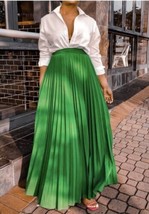 SHEIN Women S Maxi Skirt Green Pleated A Line Floor Length Zip Waist Hal... - $17.49