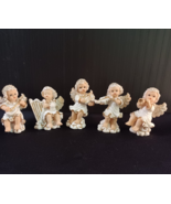 VINTAGE SET OF 5 CERAMIC MUSICAL CHRISTMAS ANGELS - $147.02 MXN