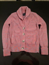 Am. Eagle Outfitter Chunky Knit Cardigan Sweater Size M Pink Grey Shawl Neck - £16.79 GBP