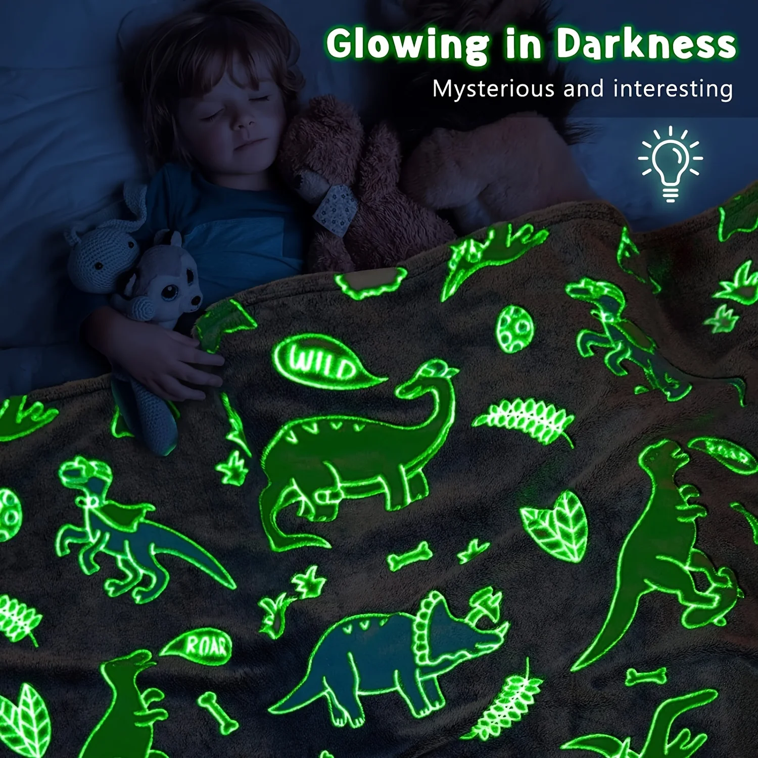 1pc Flannel Blanket, Glow In The Dark Dinosaur Blanket, Cosy Warm Soft B... - $32.79+