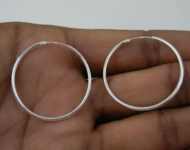 925 Sterling Silver Plain Hoop Earrings Handmade Jewelry Women ES-1129 - £26.13 GBP