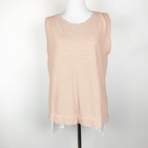 Women&#39;s Zara Sleeveless TShirt Orange White Stripe Size Large High Low - $92.79 MXN