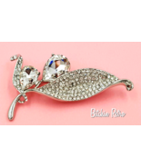 Floral Rhinestone Brooch Pear Cut Flower Pin With Pave Set Leaves  - £17.18 GBP
