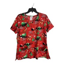 Rudolph Womens Scrub Top Shirt Size Medium Red Reindeer Christmas Short Sleeve - £14.82 GBP