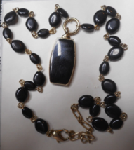 Liz Claiborne Necklace Black Enamel Gold Tone Layered Beaded Pendant 11&quot; Costume - £9.87 GBP