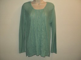 Design History Size M Sweater Aqua Teal Light Airy Knit Pullover Long Sleeve - £14.71 GBP