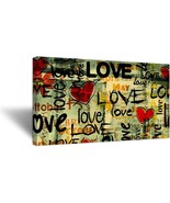 Ihappywall Vintage Abstract Romantic Canvas Wall Art Love With Red Heart... - £61.00 GBP