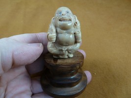tb-bud-1 Buddha Monk sitting Tagua NUT palm figurine Bali carving on wood base - £46.55 GBP