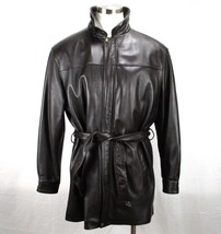 Wilsons Mid-Length Leather Jacket Men’s Sz L Full Zip &amp; Belt Dark Brown Coat - £105.17 GBP