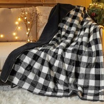 Reverse Sherpa Throw Blanket, Black plaid, Standard Throw 50&quot; x 60&quot; DEARFOAMS - £23.35 GBP