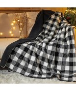 Reverse Sherpa Throw Blanket, Black plaid, Standard Throw 50&quot; x 60&quot; DEAR... - $29.69