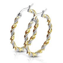 Rope Chain Hoop Earrings Two Tone Gold PVD Plate Silver Stainless Steel - £11.95 GBP