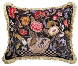 Throw Pillow Orvieto Petit Point Flowers Floral 16x20 20x16 Gold Pink Moss Tan - £272.64 GBP