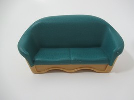 Fisher Price Loving Family Dollhouse Furniture Dark Green Tan Sofa Couch - £4.69 GBP