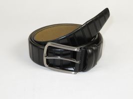 Men Black Genuine Leather Belt PIERO ROSSI Turkey Soft Full Grain #Black line image 5