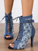 Distressed Denim Lace-Up Peep Toe Ankle Boots - $1,195.33 MXN Distressed Denim Lace-Up Peep Toe Ankle Boots - $1,195.33 MXN
