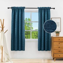 Linen Blackout Curtains 38x63 Inches Rod Pocket Room Darkening - 2 Panels NAVY - £31.64 GBP