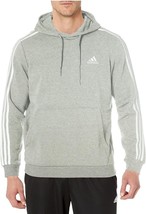 adidas Men&#39;s Essentials Fleece 3-Stripes Hoodie Grey Heather Size Large - £42.43 GBP