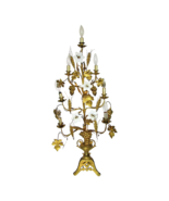 Antique French Tole Candelabra Lamp with Flowers Grapes Vine Leaves and ... - $692.01