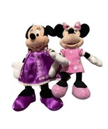 Disney Plush Minnie Mouse Purple &amp; Polka-Dot Dress and Bows 11” Lot 2 St... - £7.56 GBP