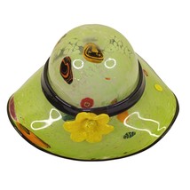 Art Glass Hat Bowl Millefiori Green Yellow Bow Tabletop Decor - £37.19 GBP