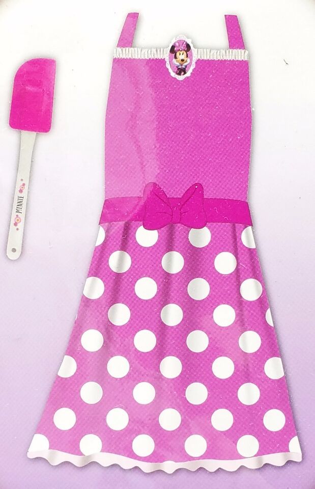 Disney Minnie Mouse Pink Apron Dress Up Play Set 2pc Polka Dots New