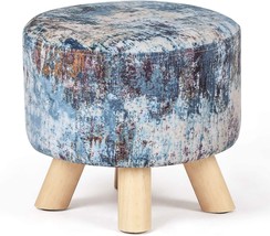 Asense Round Ottoman Foot Rest Stool Fabric Padded Seat Cute, Skid Wooden Legs - £37.56 GBP