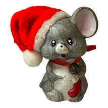 Vintage Anthropomorphic Ceramic Christmas Mouse Gray With Santa Hat Bell... - £14.25 GBP