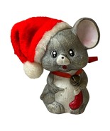 Vintage Anthropomorphic Ceramic Christmas Mouse Gray With Santa Hat Bell... - £14.39 GBP