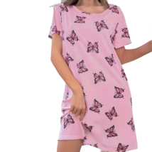 Casual Pink Butterfly Nightdress Crew Neck Short Sleeve Soft Sleep Dress... - £17.32 GBP