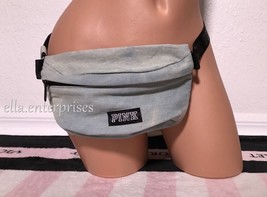 Victoria&#39;s Secret Pink Denim Belt Bag Blue Jean Black Fanny Pack - £40.05 GBP