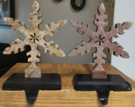 2 Christmas Snowflake Stocking Holders Hangers Faux Marble Metal Base ~851A - £45.96 GBP