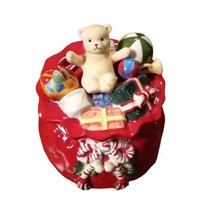 Longaberger Ceramic Holiday Christmas Santa&#39;s Toy Bag Cheese Ball Dip Bo... - $15.85