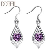 DOTEFFIL 925 Silver Purple AAA Zircon Shell Shape Earrings Charm Women Jewelry F - £14.48 GBP