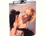 Flask 8oz Stainless Steel Classic Vintage Smoking Pin Up Girl Illustration - $16.78