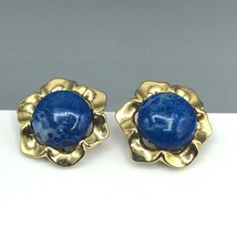 Vintage Gold Plated Flower Earrings with Sodalite Stone Center, Clip On OOAK Gif - £87.52 GBP
