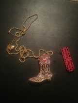 New Betsey Johnson Necklace Pink Rhinestone Heart Cowboy Boot Cowgirl - £14.15 GBP