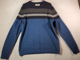 Joseph Abboud Sweater Mens Large Blue Gray Striped Cotton Long Sleeve Ro... - $19.69