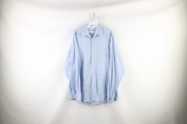 Lacoste Mens Size 44 Croc Logo Striped Collared Button Dress Shirt Blue Cotton - £31.76 GBP